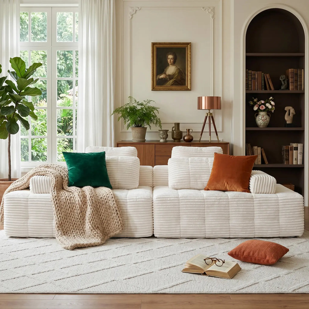 Transform Your Space with the Vnaoe-Corduroy Cloud Modular Sectional Sofa – Perfect for Cozy Living Rooms and Small Apartments, Pet-Friendly Design, and Comes with Free Gifts!