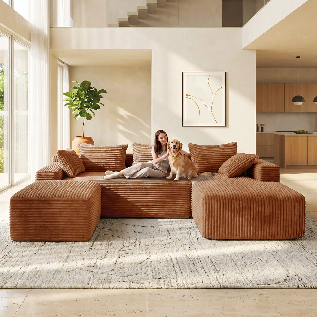 Transform Your Space with the Vnaoe-Corduroy Cloud Modular Sectional Sofa – Perfect for Cozy Living Rooms and Small Apartments, Pet-Friendly Design, and Comes with Free Gifts!
