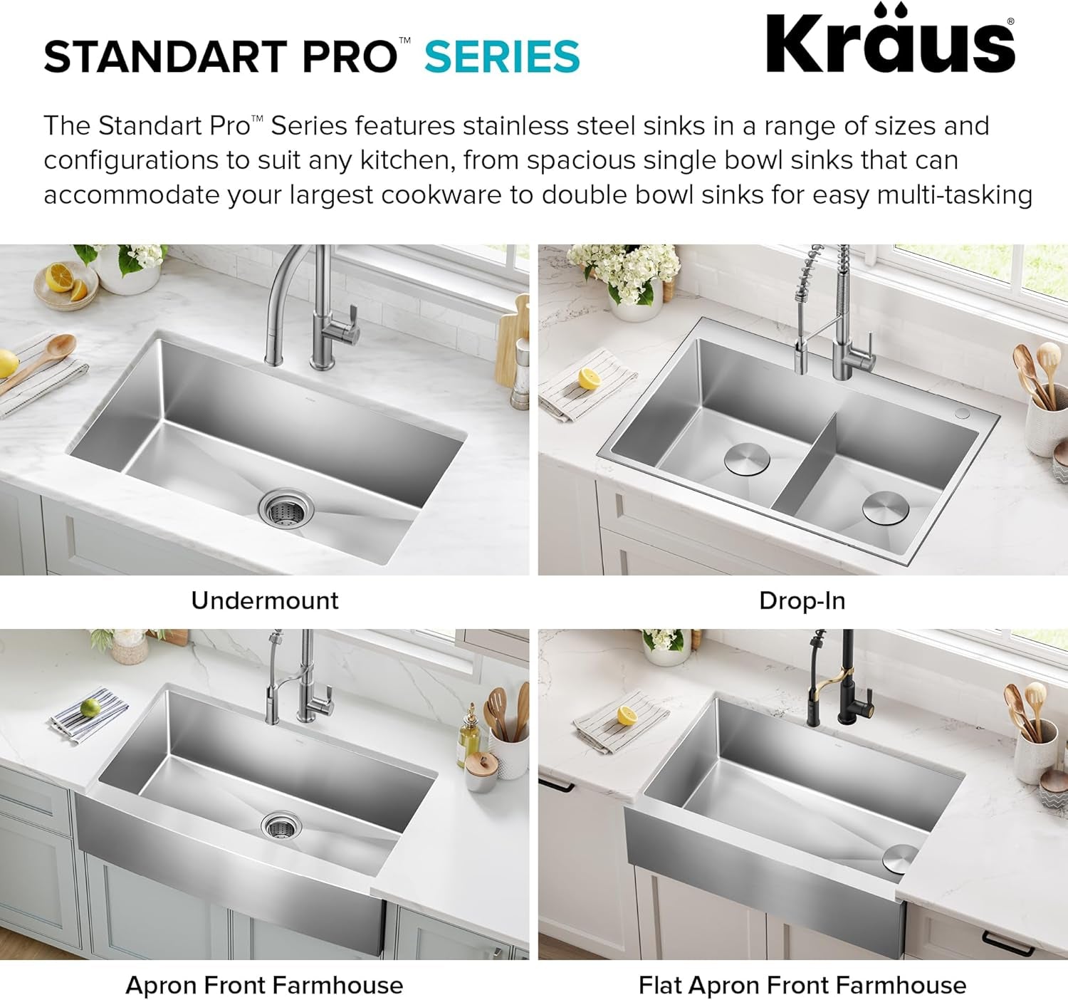 KRAUS Standart PRO 26-Inch 16 Gauge Undermount Single Bowl Stainless Steel Kitchen Sink, KHU100-26
