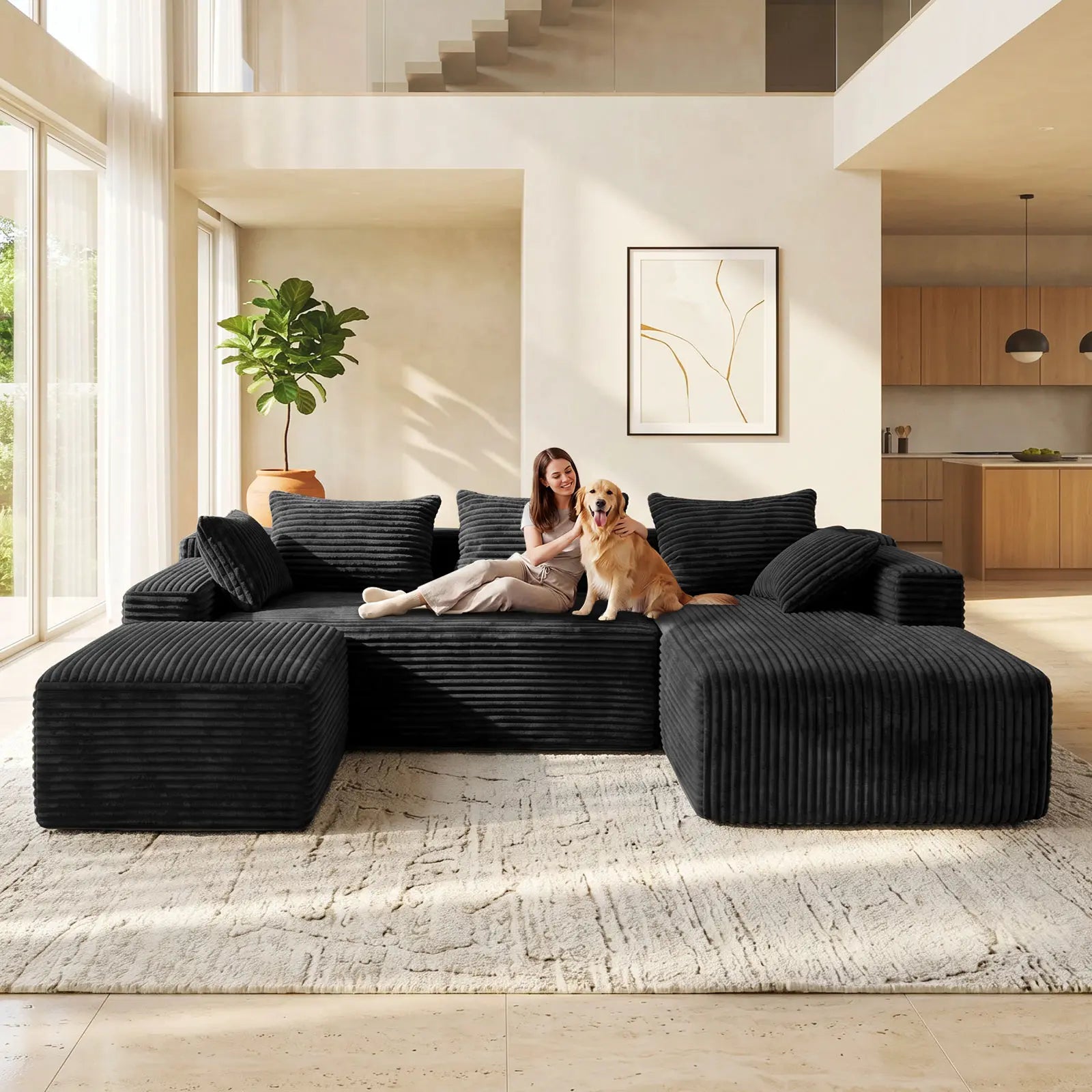 Transform Your Space with the Vnaoe-Corduroy Cloud Modular Sectional Sofa – Perfect for Cozy Living Rooms and Small Apartments, Pet-Friendly Design, and Comes with Free Gifts!
