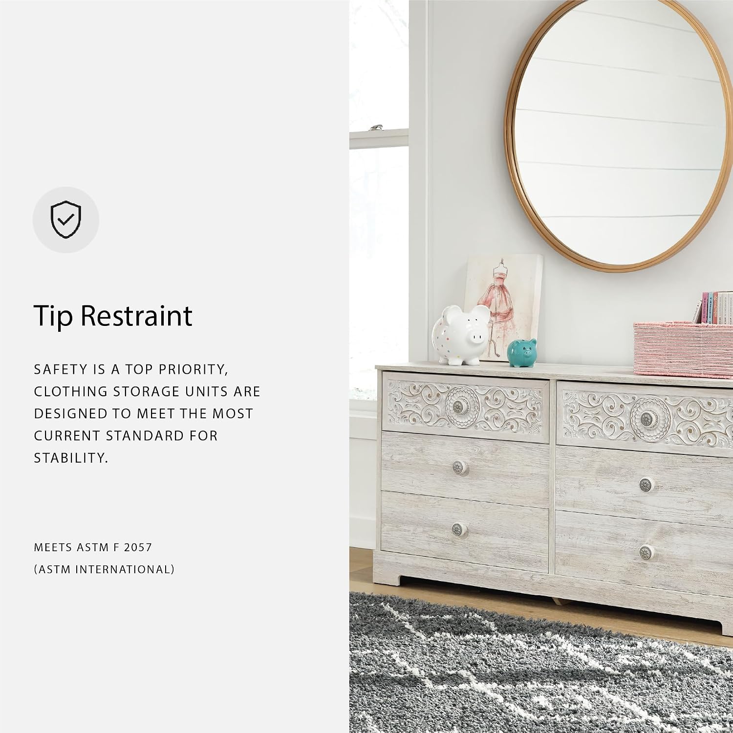 Transform Your Bedroom with the Elegant Paxberry Boho Dresser in Whitewash by Signature Design by Ashley