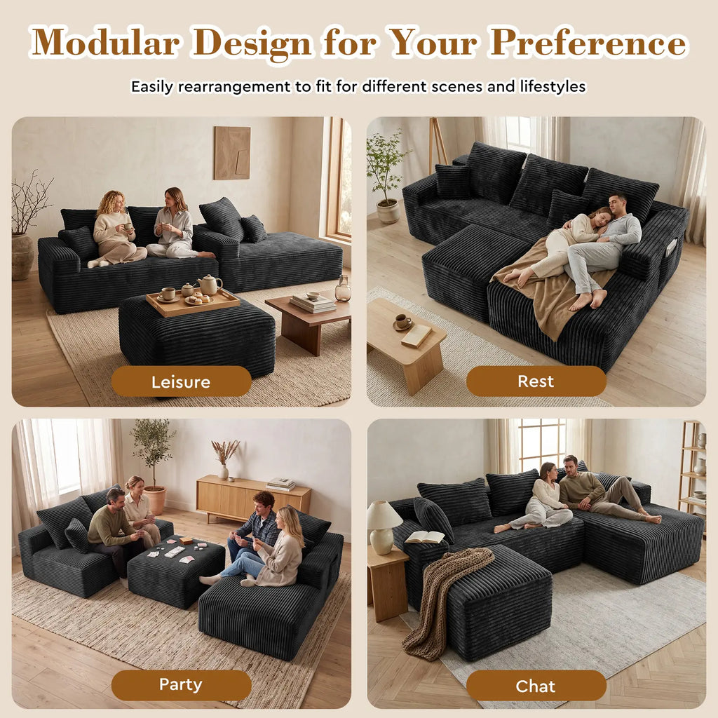 Transform Your Space with the Vnaoe-Corduroy Cloud Modular Sectional Sofa – Perfect for Cozy Living Rooms and Small Apartments, Pet-Friendly Design, and Comes with Free Gifts!