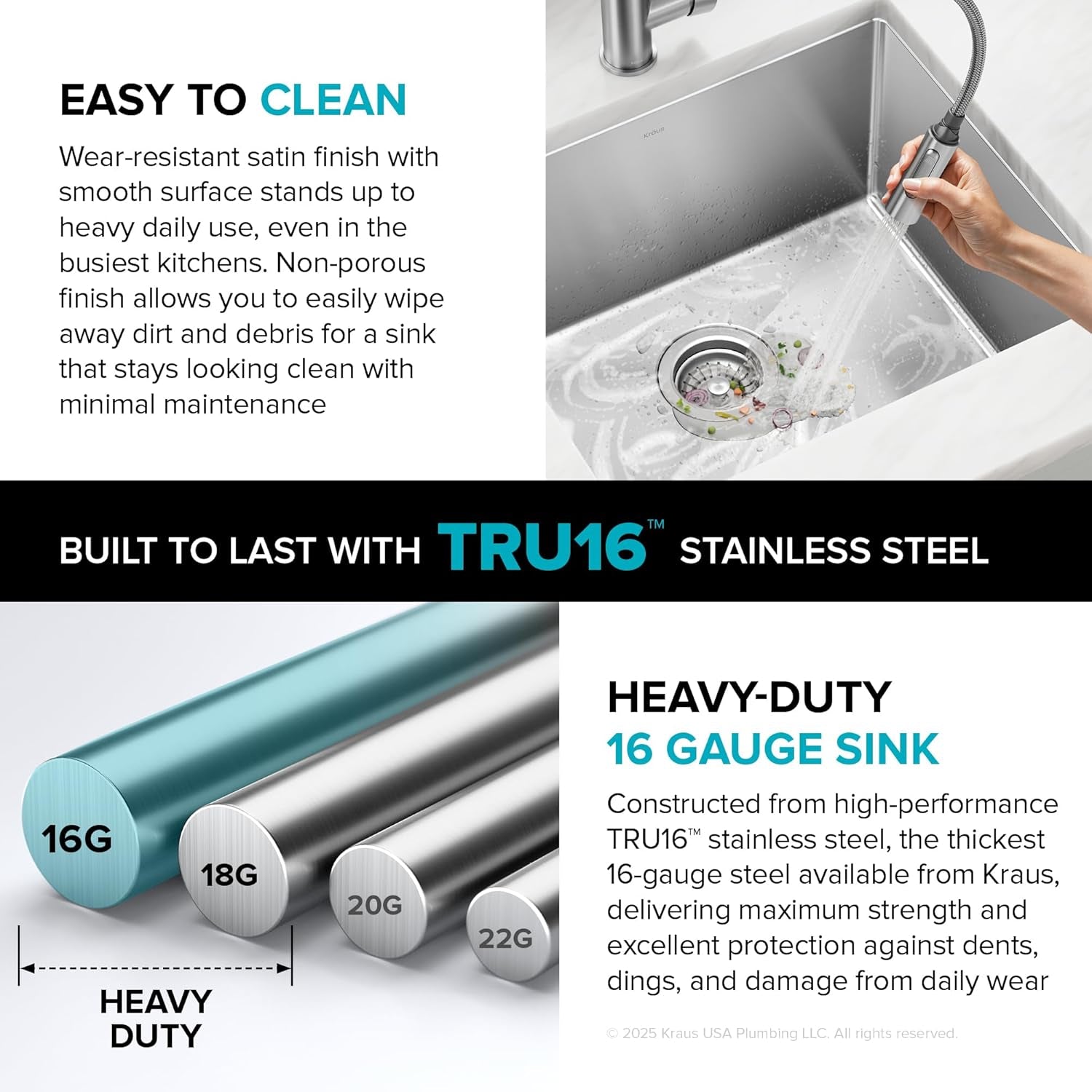 KRAUS Standart PRO 26-Inch 16 Gauge Undermount Single Bowl Stainless Steel Kitchen Sink, KHU100-26