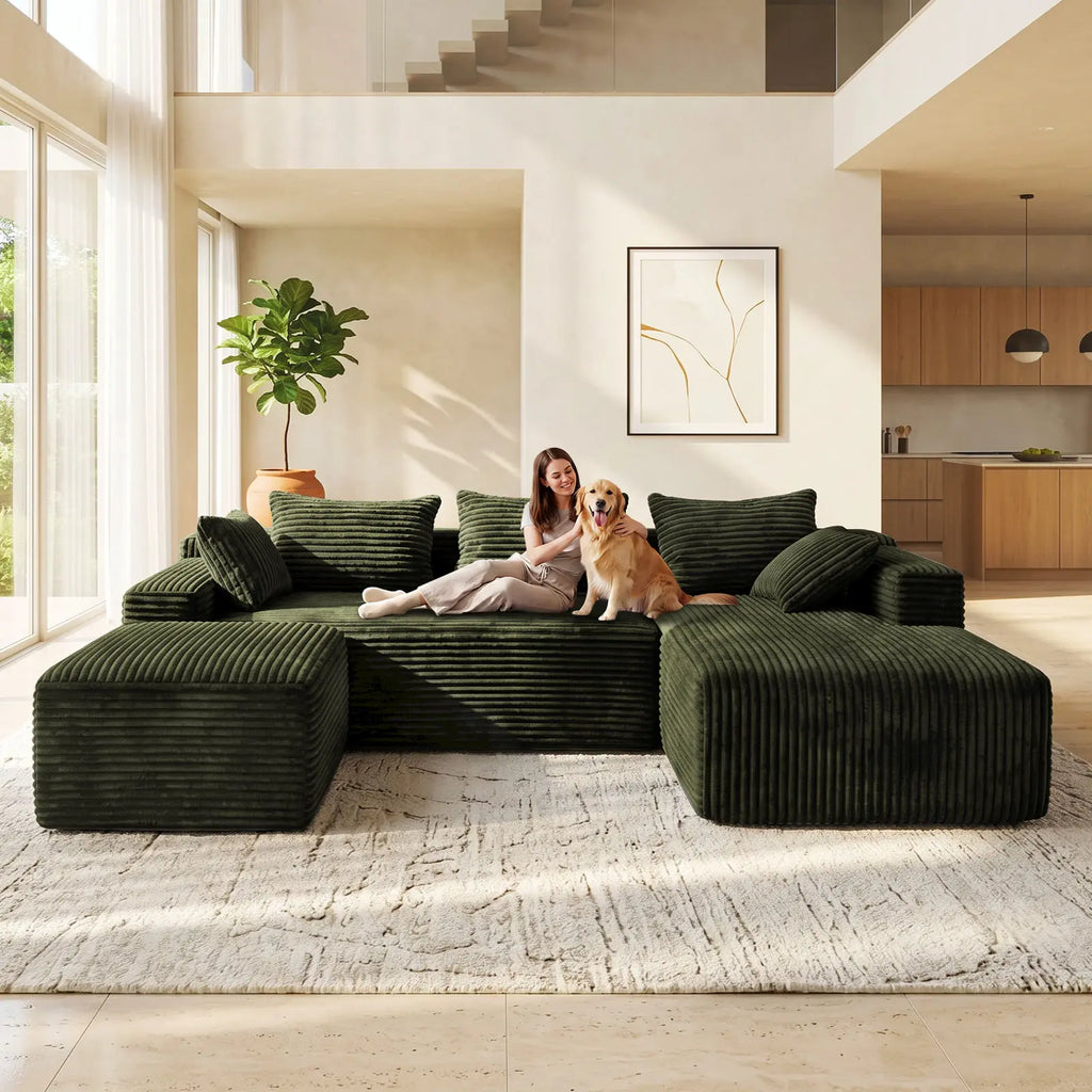 Transform Your Space with the Vnaoe-Corduroy Cloud Modular Sectional Sofa – Perfect for Cozy Living Rooms and Small Apartments, Pet-Friendly Design, and Comes with Free Gifts!