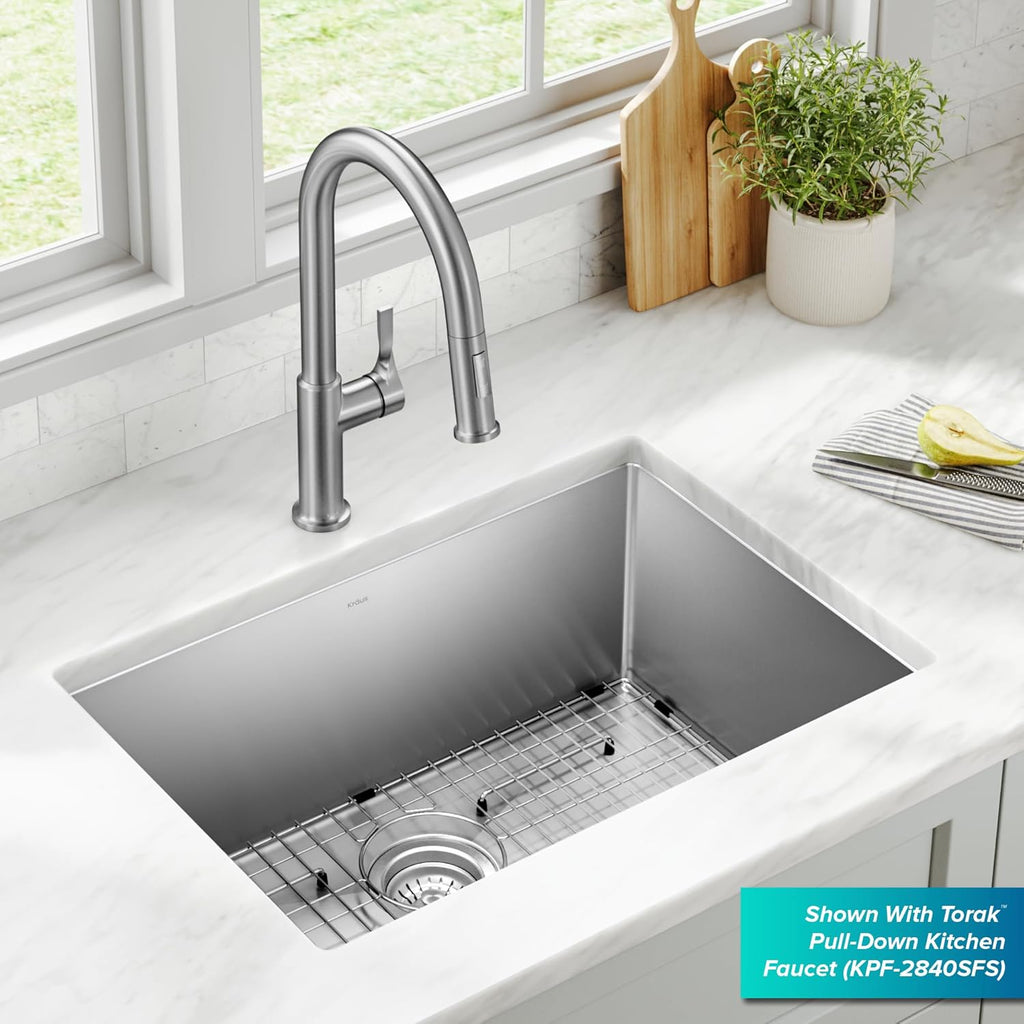 KRAUS Standart PRO 26-Inch 16 Gauge Undermount Single Bowl Stainless Steel Kitchen Sink, KHU100-26