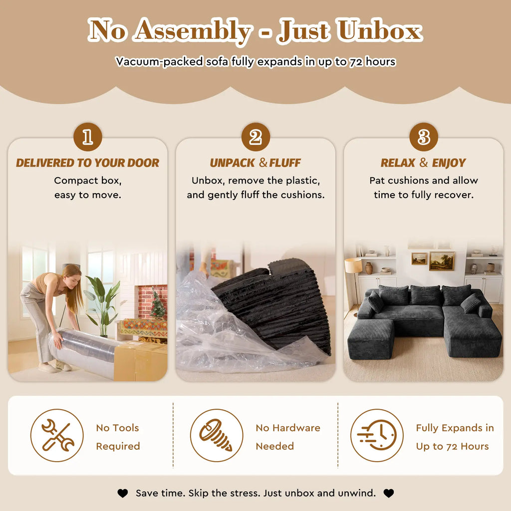 Transform Your Space with the Vnaoe-Corduroy Cloud Modular Sectional Sofa – Perfect for Cozy Living Rooms and Small Apartments, Pet-Friendly Design, and Comes with Free Gifts!